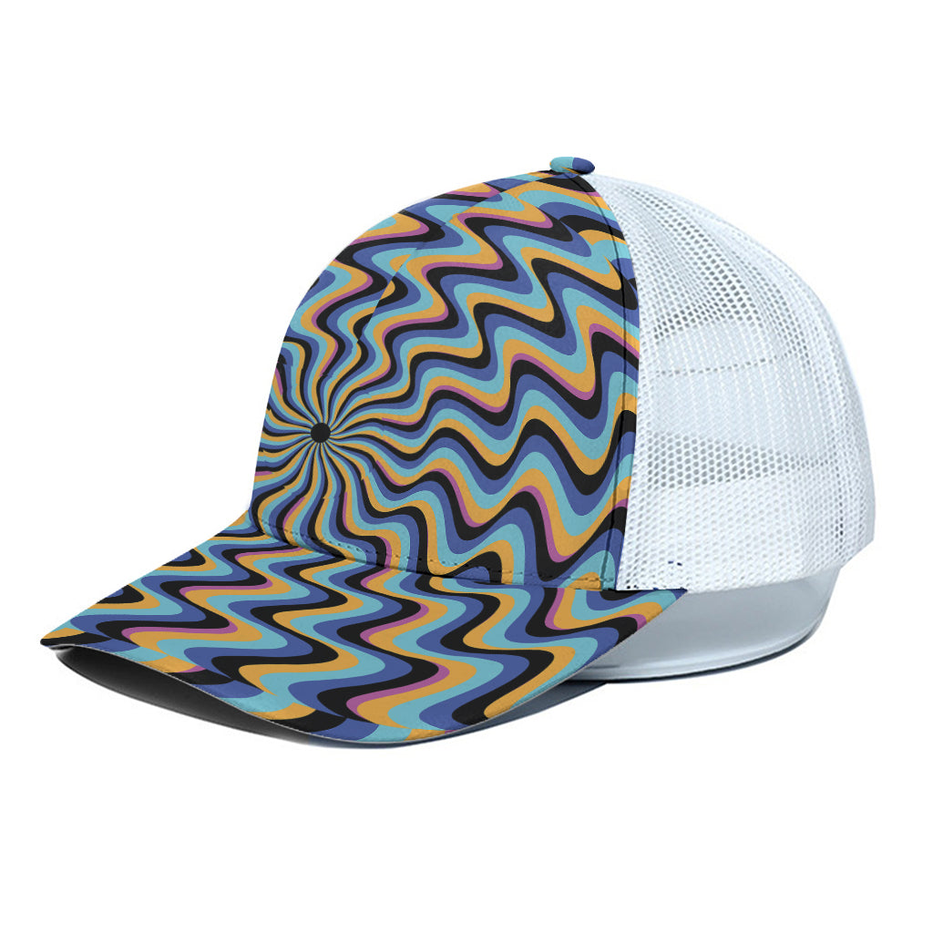 Psychedelic Illusory Motion Print White Mesh Trucker Cap