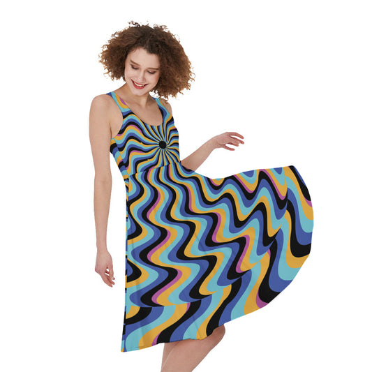 Psychedelic Illusory Motion Print Women's Sleeveless Dress