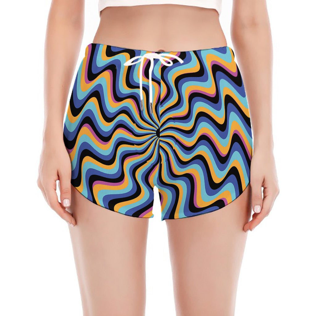 Psychedelic Illusory Motion Print Women's Split Running Shorts