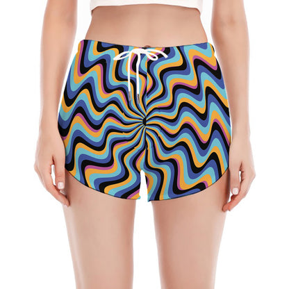 Psychedelic Illusory Motion Print Women's Split Running Shorts