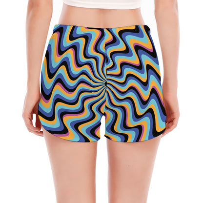 Psychedelic Illusory Motion Print Women's Split Running Shorts