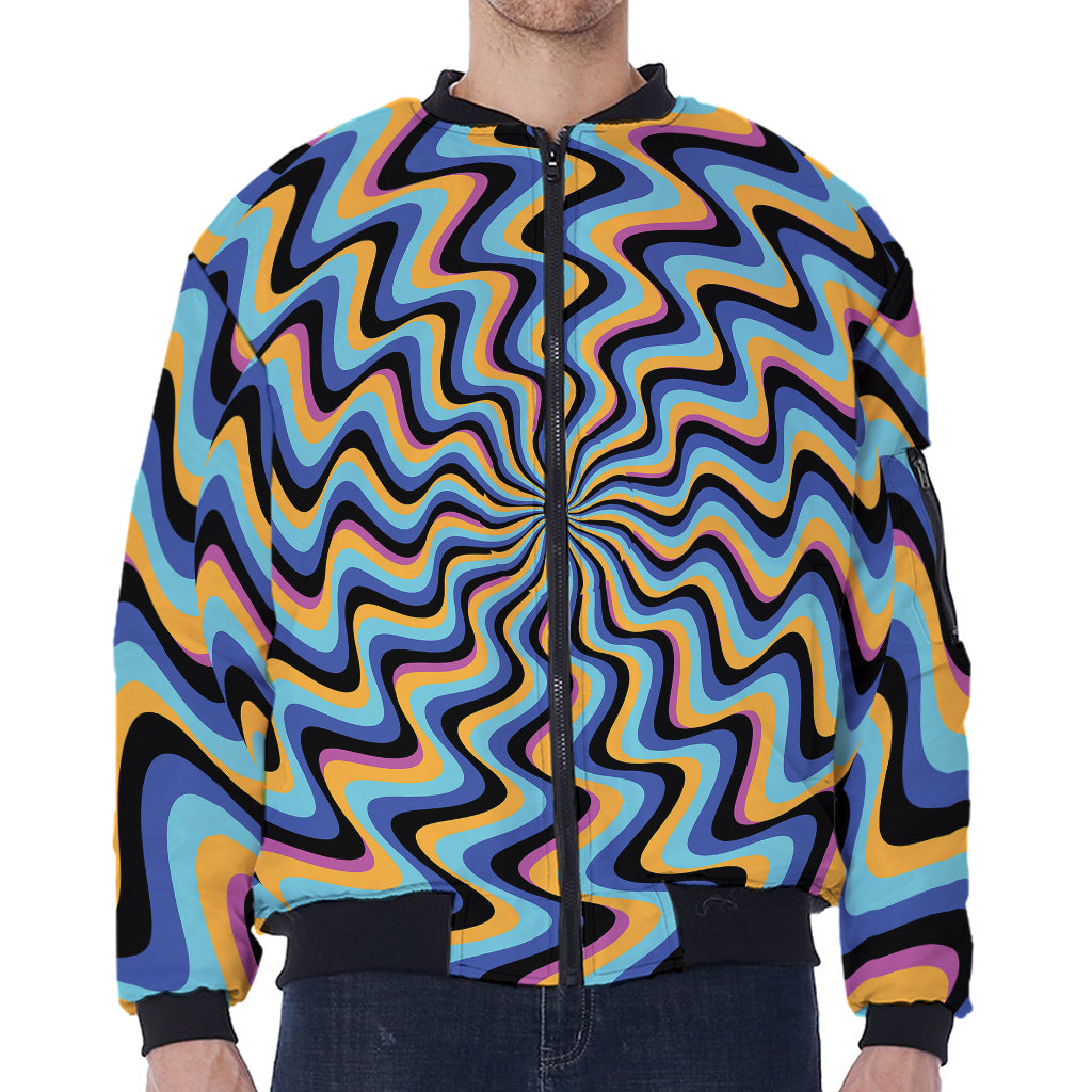 Psychedelic Illusory Motion Print Zip Sleeve Bomber Jacket