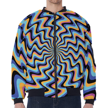 Psychedelic Illusory Motion Print Zip Sleeve Bomber Jacket