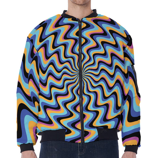 Psychedelic Illusory Motion Print Zip Sleeve Bomber Jacket