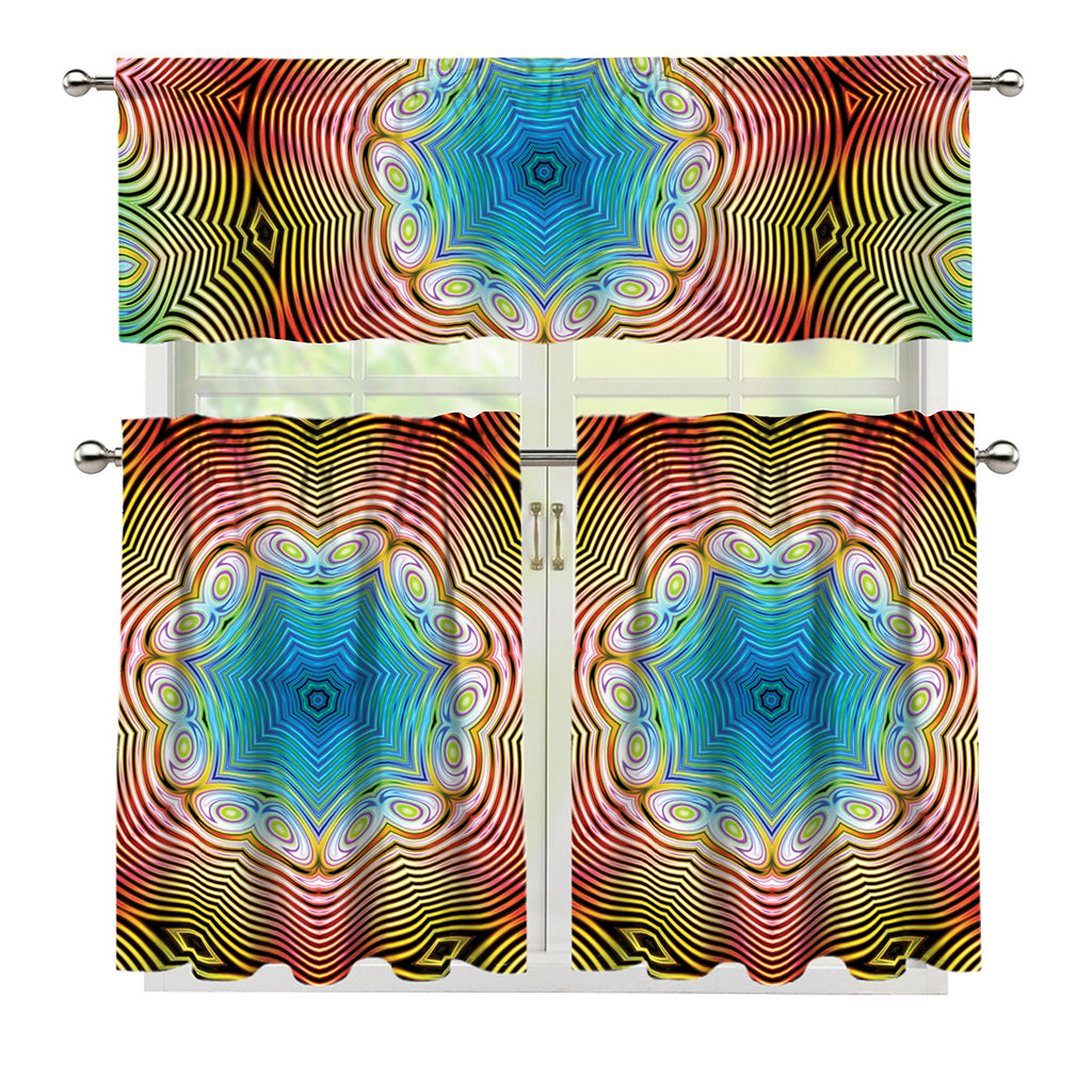 Psychedelic Kaleidoscope Print 3 Piece Kitchen Curtains