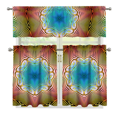Psychedelic Kaleidoscope Print 3 Piece Kitchen Curtains