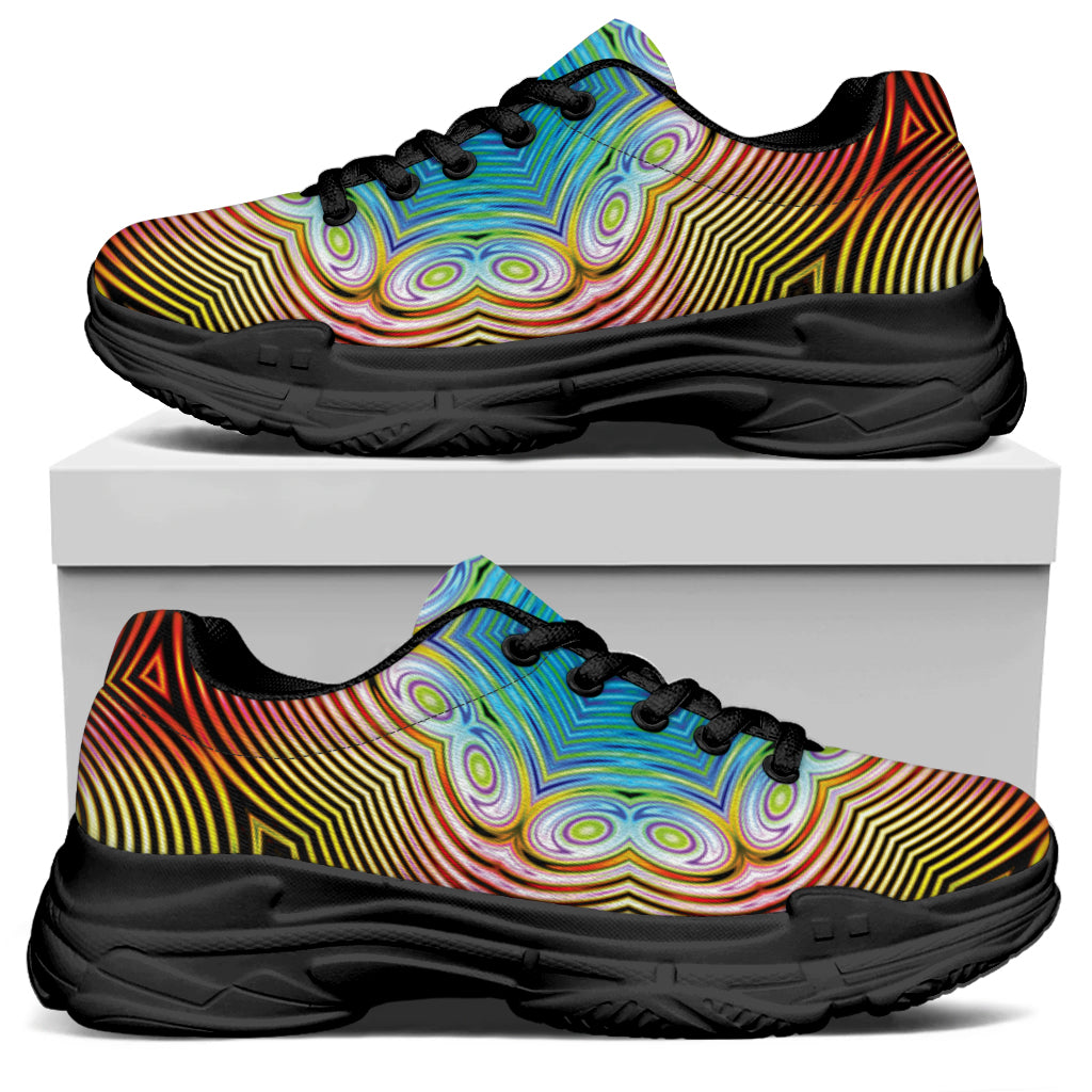 Psychedelic Kaleidoscope Print Black Chunky Shoes