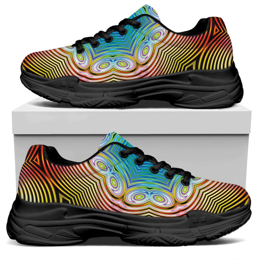 Psychedelic Kaleidoscope Print Black Chunky Shoes