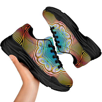 Psychedelic Kaleidoscope Print Black Chunky Shoes