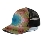 Psychedelic Kaleidoscope Print Black Mesh Trucker Cap