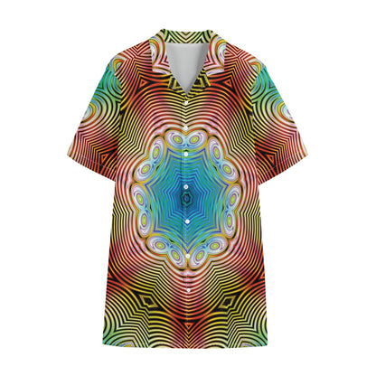 Psychedelic Kaleidoscope Print Cotton Hawaiian Shirt