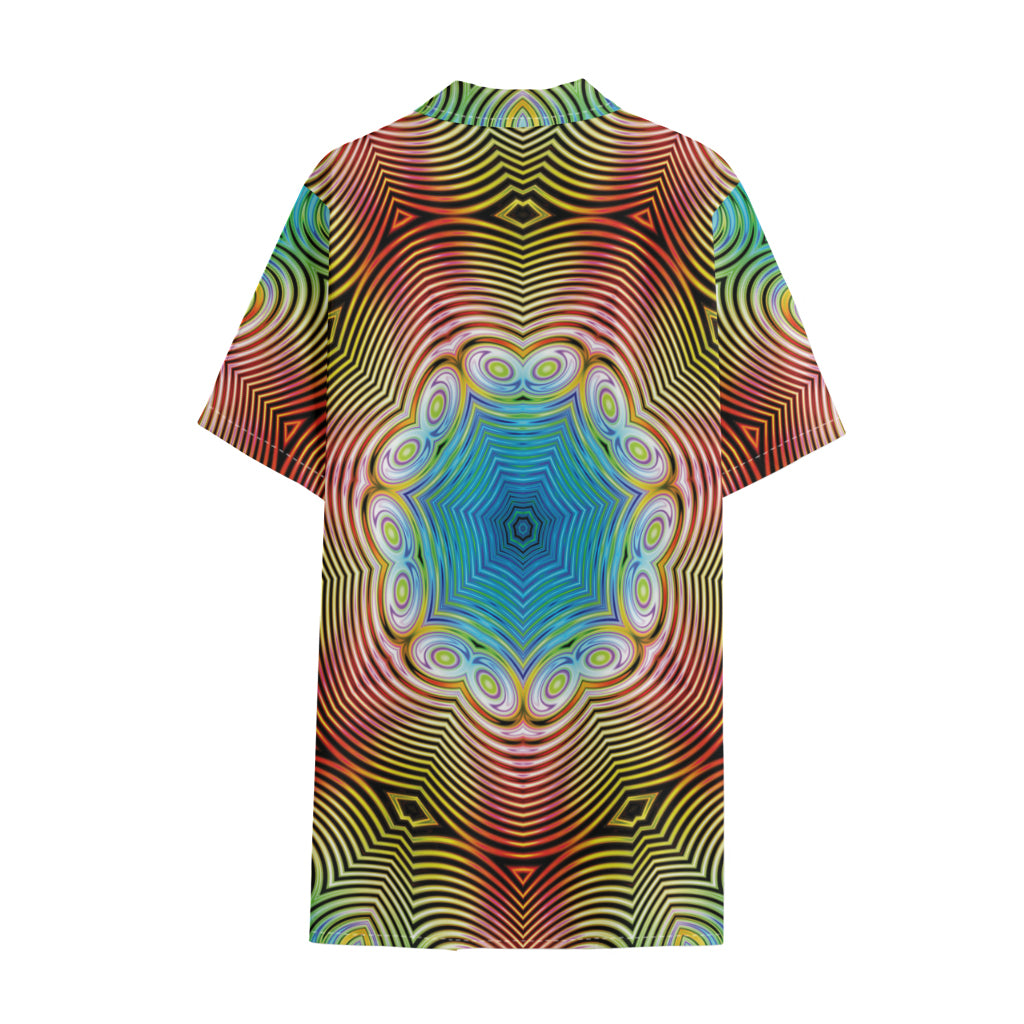 Psychedelic Kaleidoscope Print Cotton Hawaiian Shirt