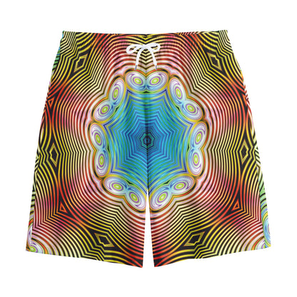 Psychedelic Kaleidoscope Print Cotton Shorts