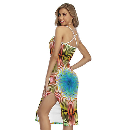 Psychedelic Kaleidoscope Print Cross Back Cami Dress