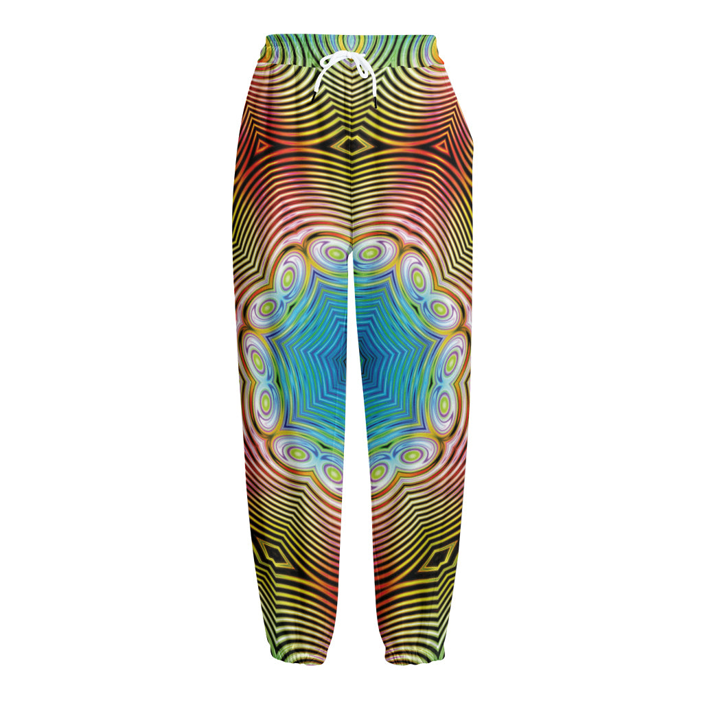 Psychedelic Kaleidoscope Print Fleece Lined Knit Pants