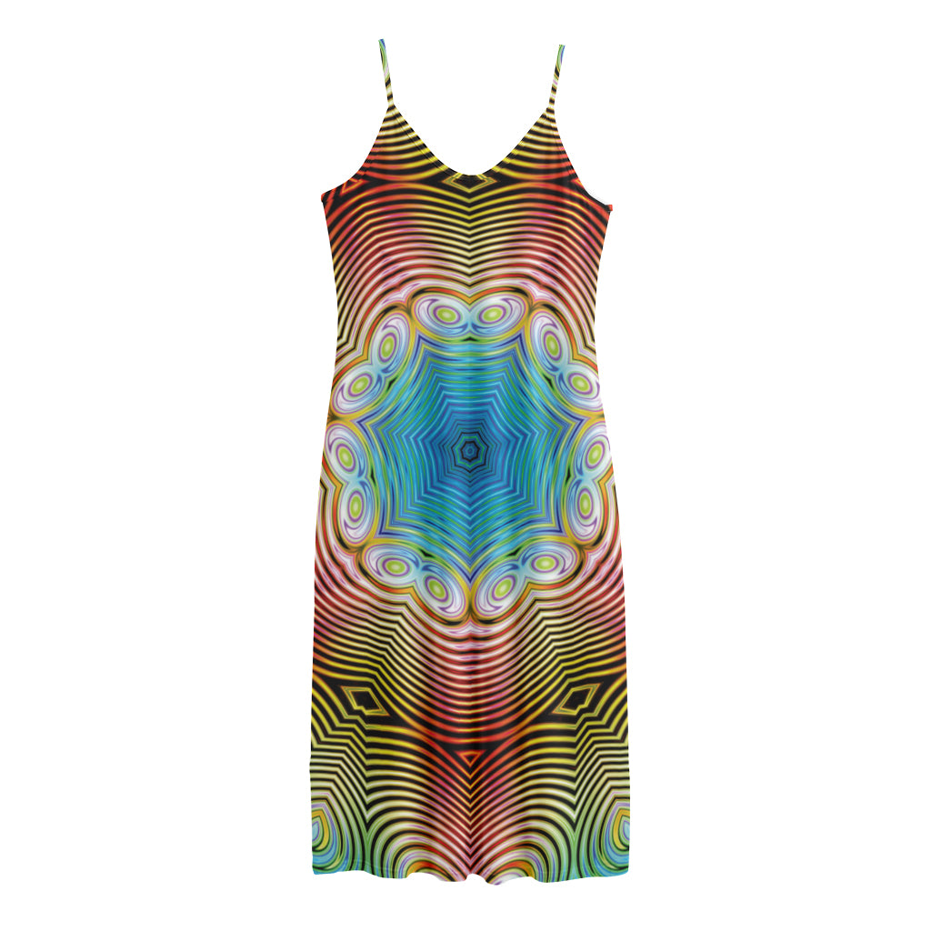 Psychedelic Kaleidoscope Print Jersey Midi Cami Dress