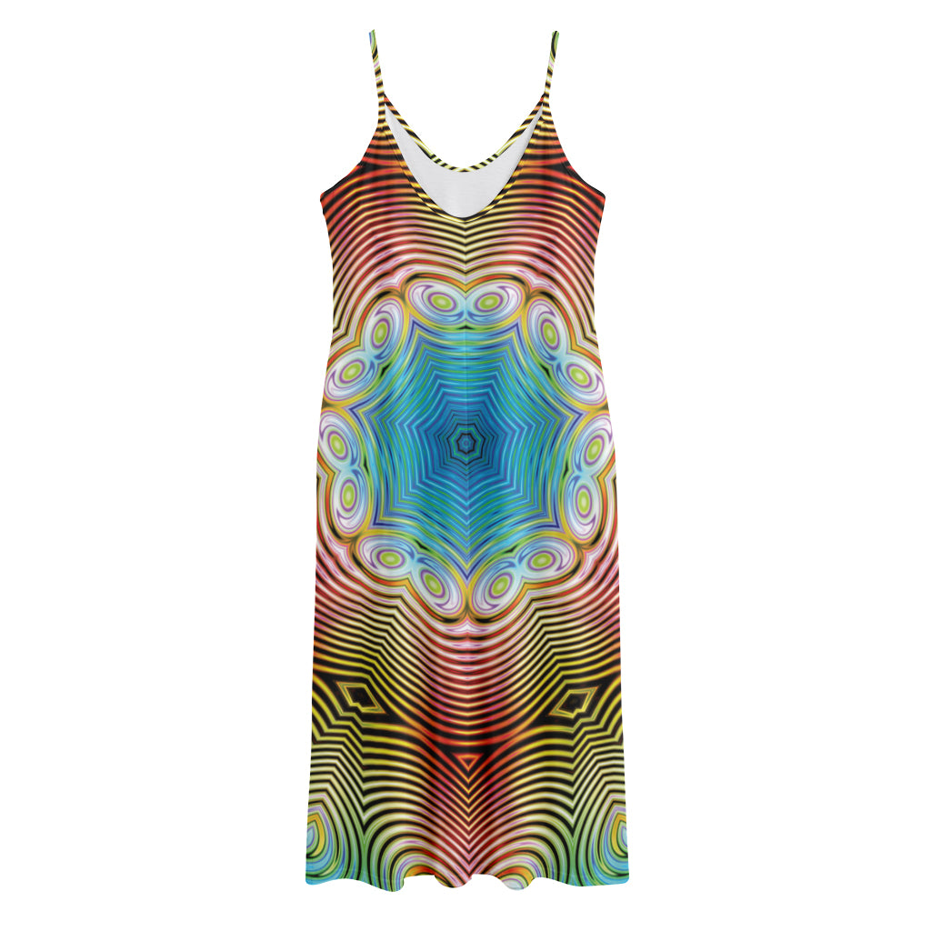 Psychedelic Kaleidoscope Print Jersey Midi Cami Dress