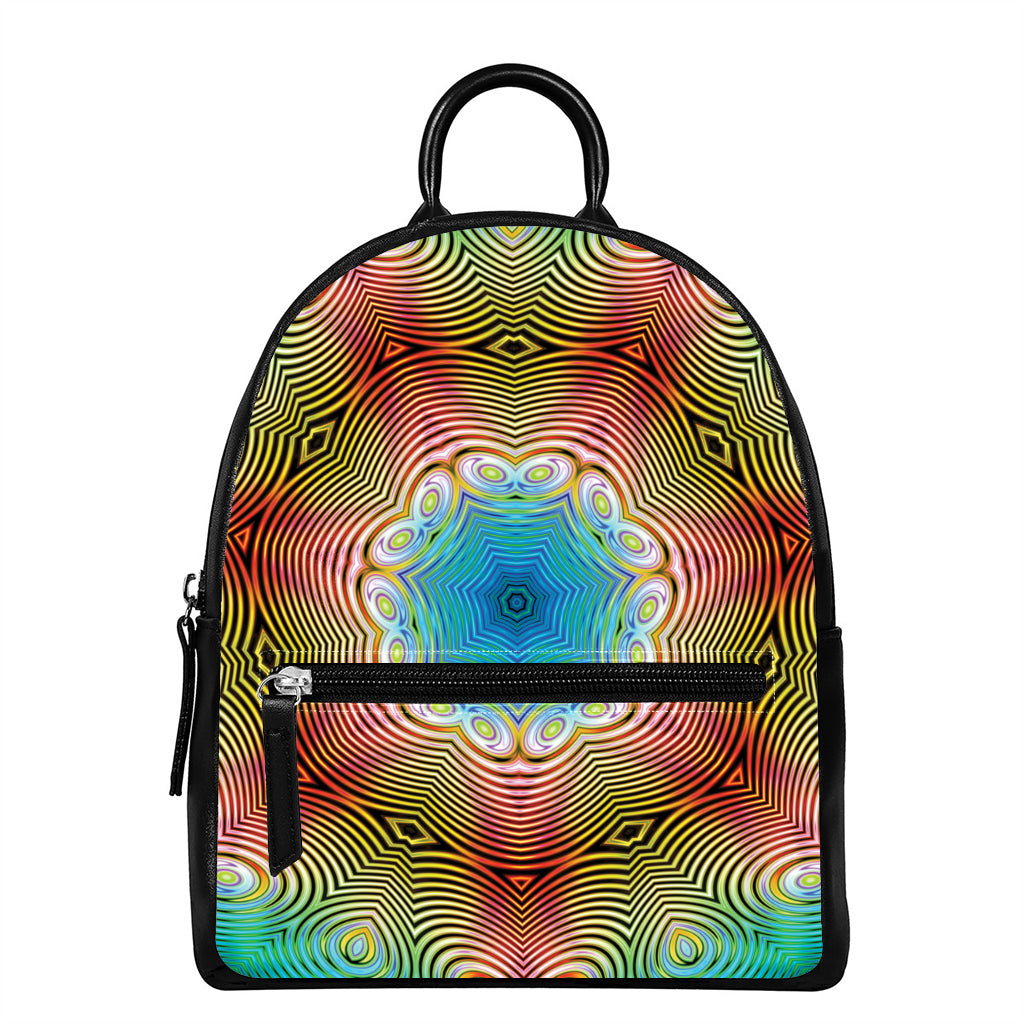 Psychedelic Kaleidoscope Print Leather Backpack