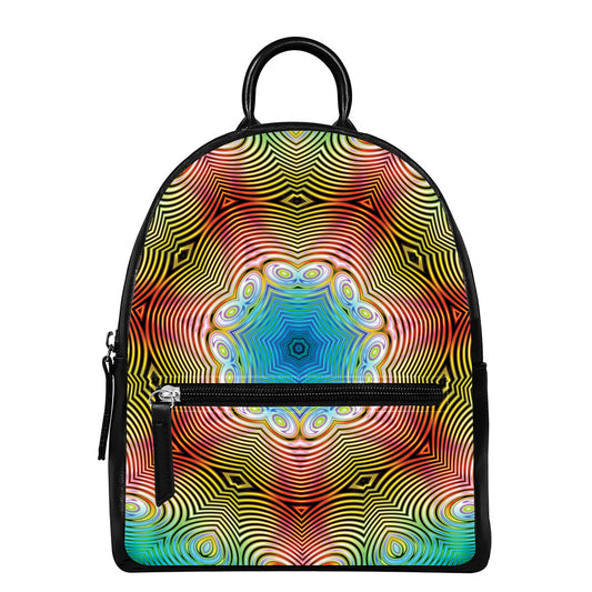 Psychedelic Kaleidoscope Print Leather Backpack