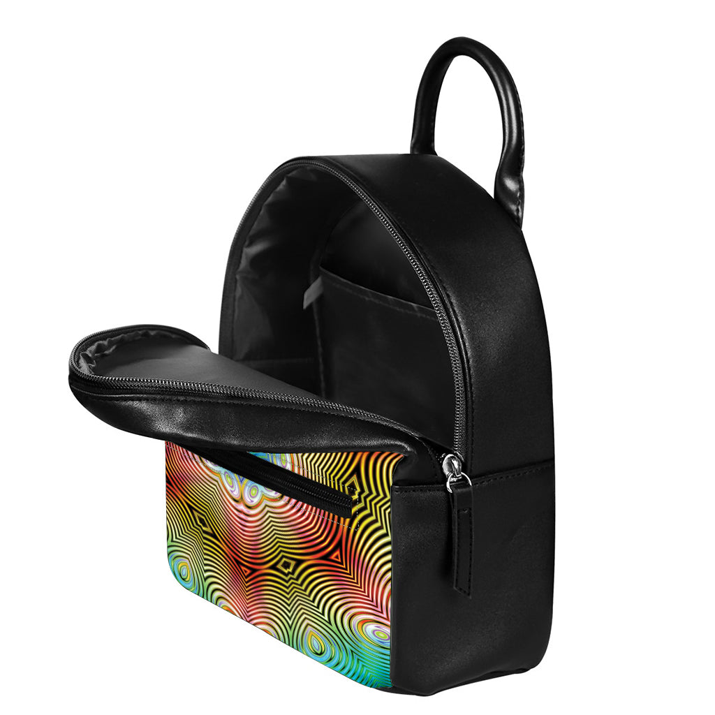 Psychedelic Kaleidoscope Print Leather Backpack