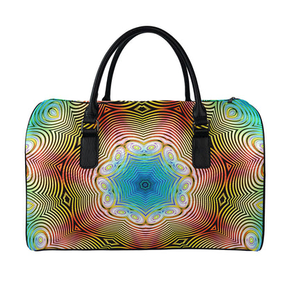 Psychedelic Kaleidoscope Print Leather Duffle Bag