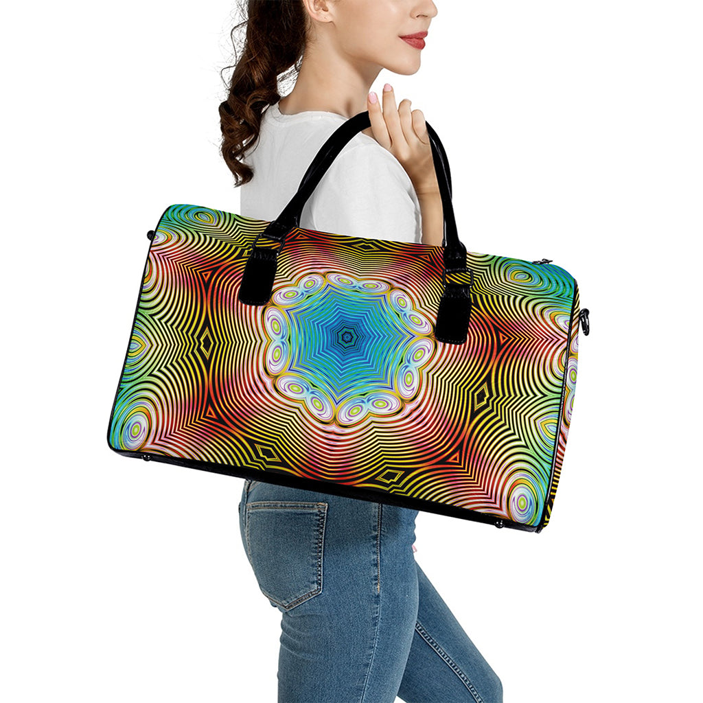 Psychedelic Kaleidoscope Print Leather Duffle Bag
