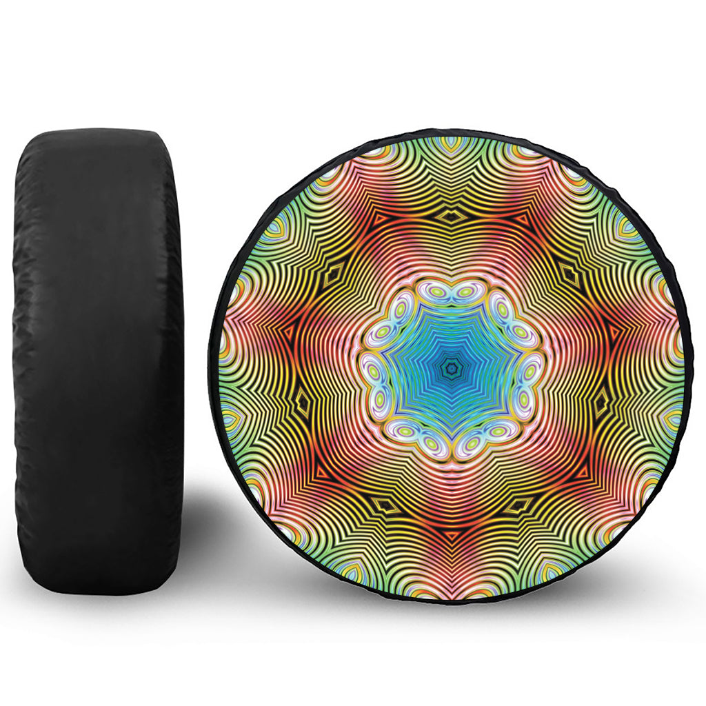 Psychedelic Kaleidoscope Print Leather Spare Tire Cover