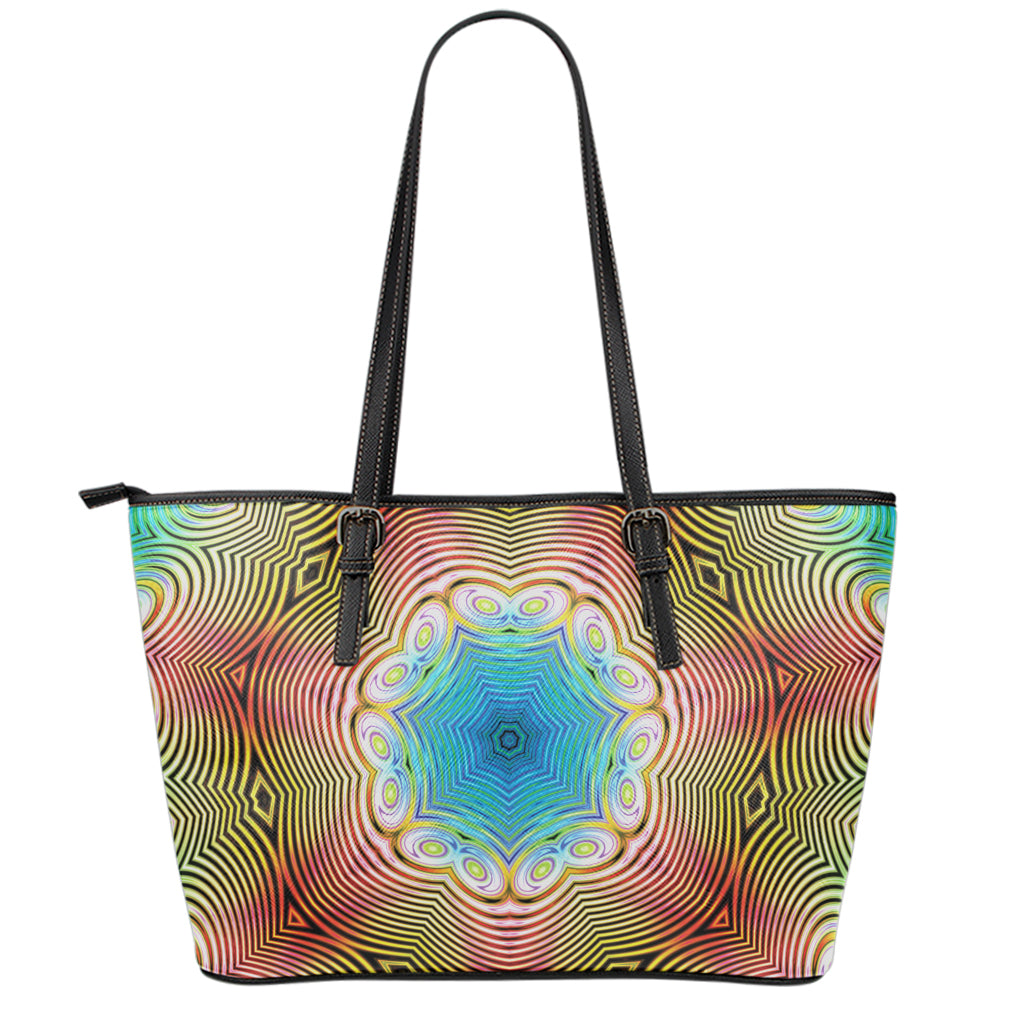 Psychedelic Kaleidoscope Print Leather Tote Bag