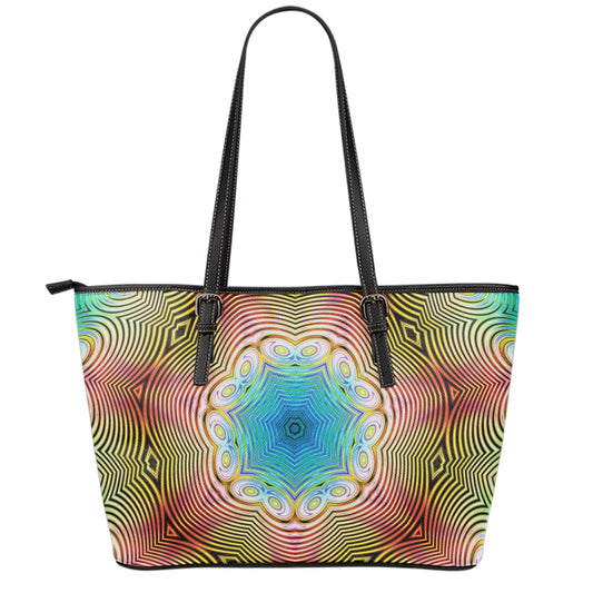 Psychedelic Kaleidoscope Print Leather Tote Bag