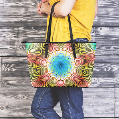 Psychedelic Kaleidoscope Print Leather Tote Bag