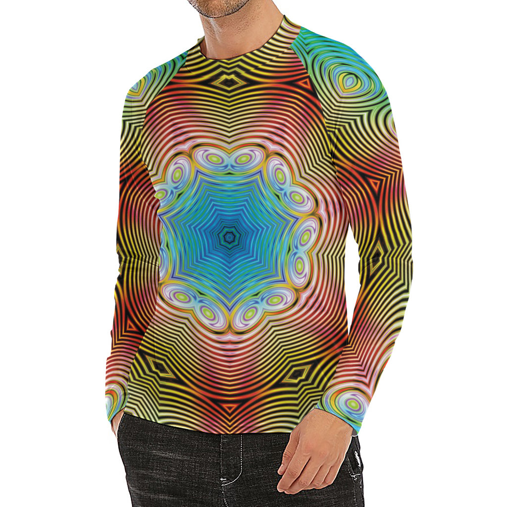 Psychedelic Kaleidoscope Print Men's Long Sleeve Rash Guard