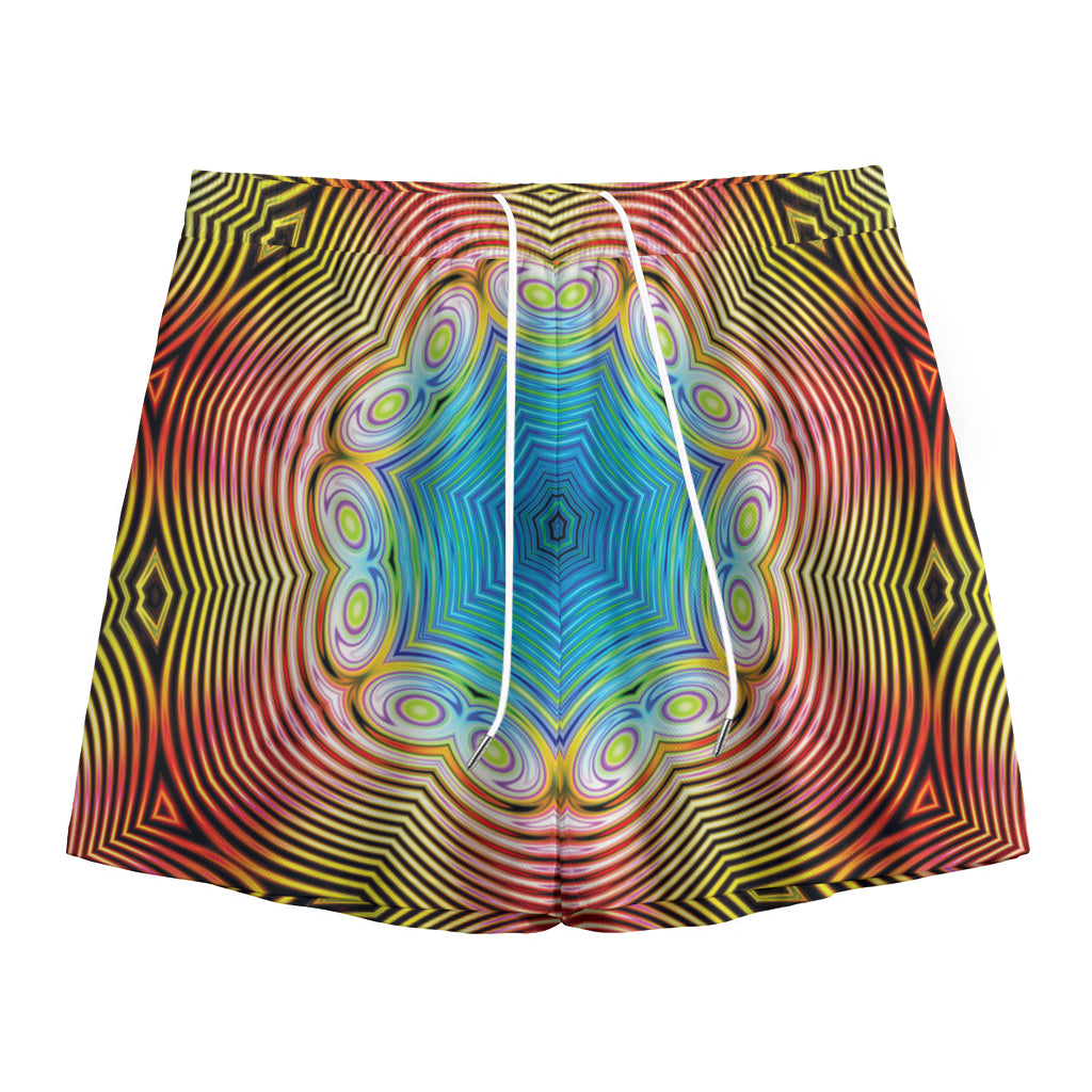 Psychedelic Kaleidoscope Print Mesh Shorts