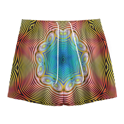 Psychedelic Kaleidoscope Print Mesh Shorts