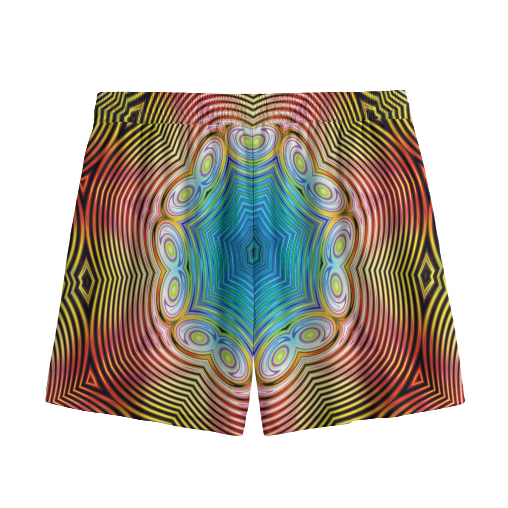 Psychedelic Kaleidoscope Print Mesh Shorts