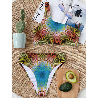 Psychedelic Kaleidoscope Print One Shoulder Bikini Top