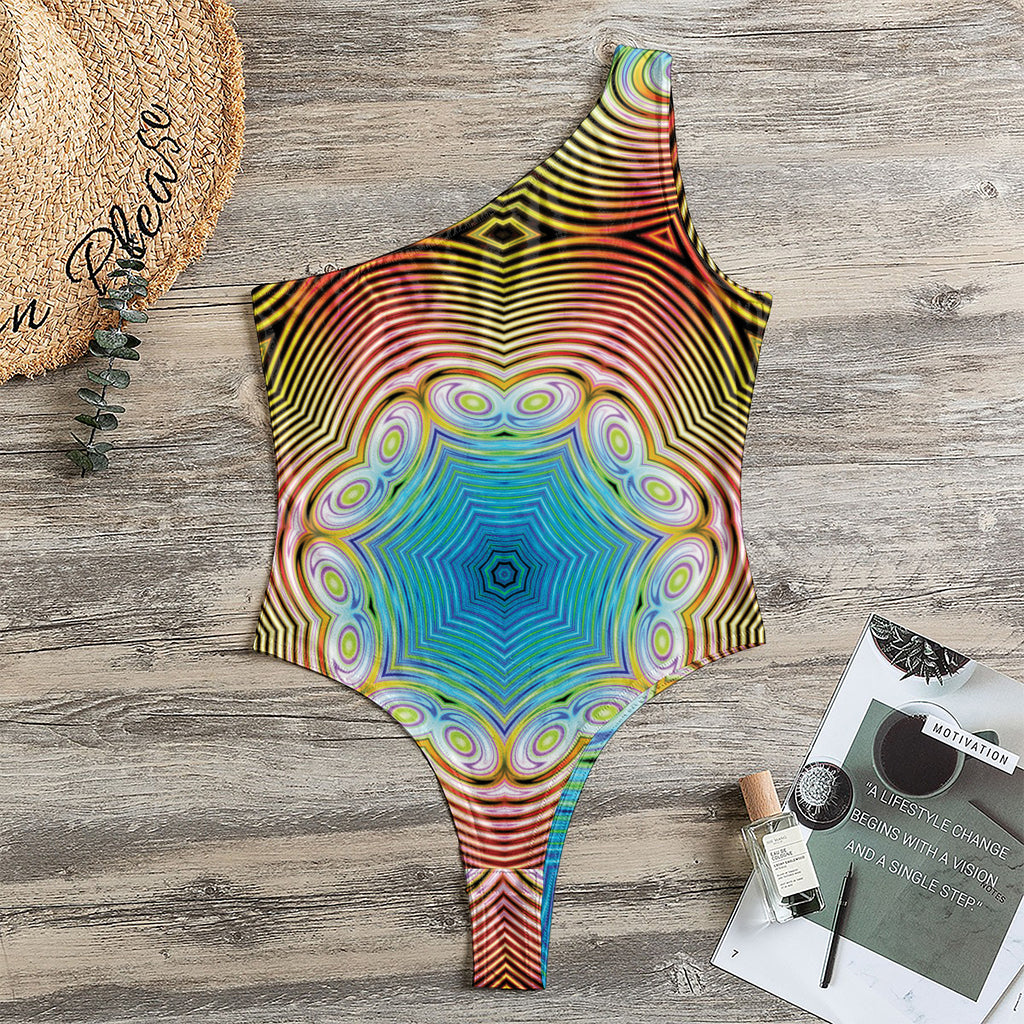Psychedelic Kaleidoscope Print One Shoulder Bodysuit