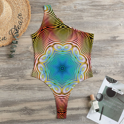 Psychedelic Kaleidoscope Print One Shoulder Bodysuit
