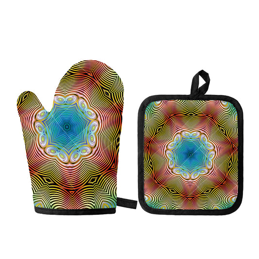 Psychedelic Kaleidoscope Print Oven Mitt And Pot Holder Set