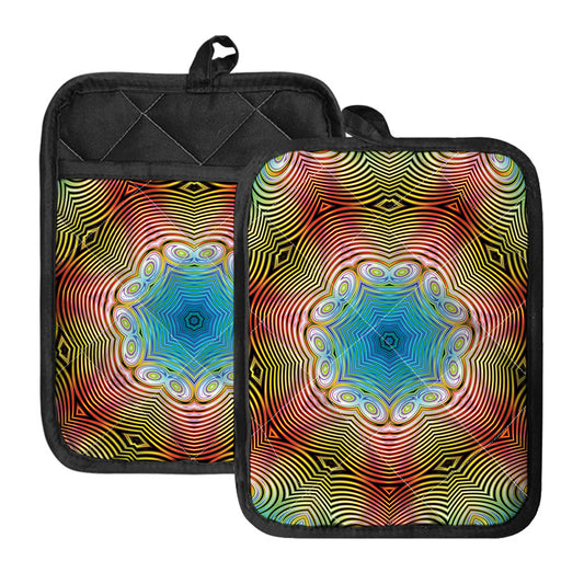 Psychedelic Kaleidoscope Print Pot Holders With Pocket