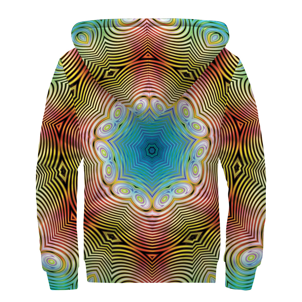 Psychedelic Kaleidoscope Print Sherpa Lined Zip Up Hoodie