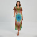 Psychedelic Kaleidoscope Print Short Sleeve Maxi Dress