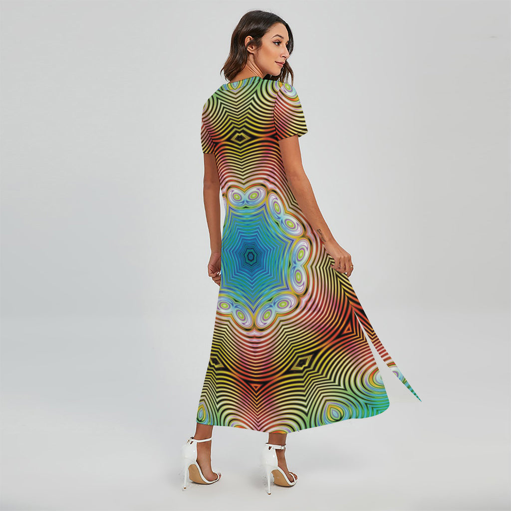 Psychedelic Kaleidoscope Print Short Sleeve Maxi Dress