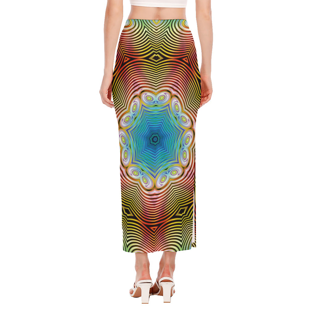 Psychedelic Kaleidoscope Print Side Slit Maxi Skirt