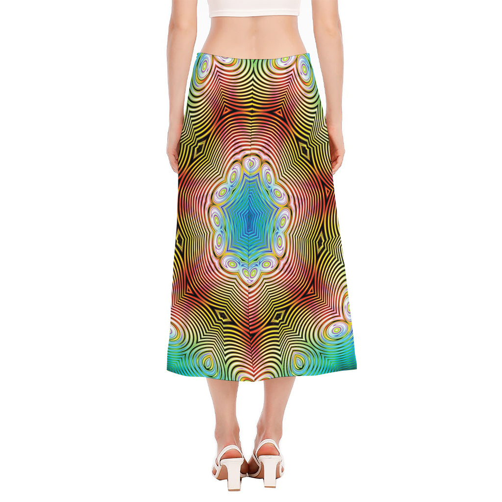 Psychedelic Kaleidoscope Print Side Slit Midi Skirt