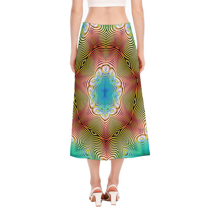 Psychedelic Kaleidoscope Print Side Slit Midi Skirt