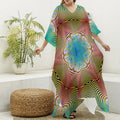 Psychedelic Kaleidoscope Print Silk V-Neck Kaftan Dress