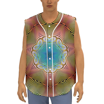 Psychedelic Kaleidoscope Print Sleeveless Baseball Jersey
