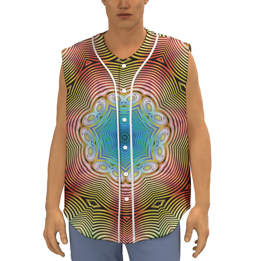Psychedelic Kaleidoscope Print Sleeveless Baseball Jersey