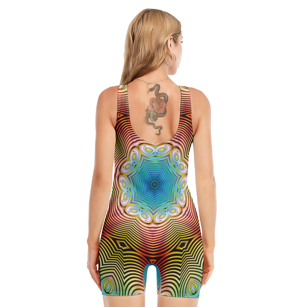 Psychedelic Kaleidoscope Print Sleeveless One Piece Swimsuit