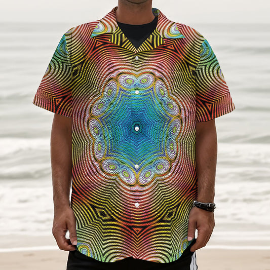 Psychedelic Kaleidoscope Print Textured Short Sleeve Shirt